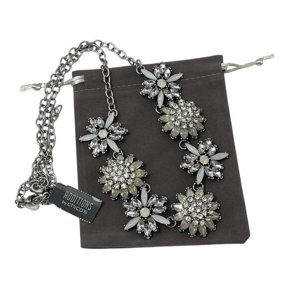 Additions by Chico’s Floral Statement Necklace Silver Tone 24” + 5” Extender NWT - Picture 6 of 6